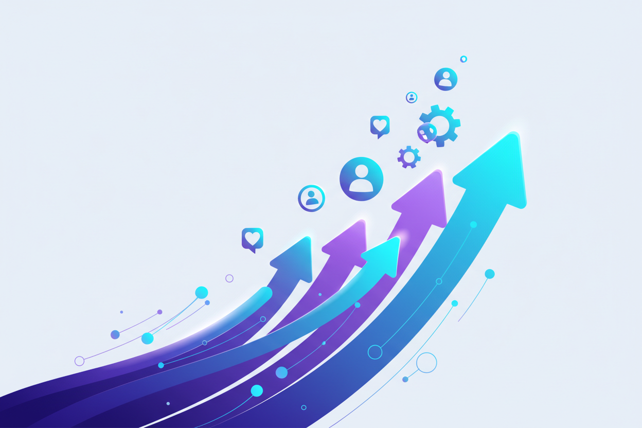 Ein minimalistsches hoch modernes bild das social media wachstum abbildet, da es für unseren shop dient, in dem wir digitale produkte zum wachsen auf social media verkaufen 